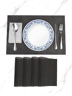 4 Pcs Placemats for Dining Table Kitchen Heat Resistant Non-Slip Stain Resistant Washable PVC Easy Clean Vinyl Placemats (Vivid Grey)