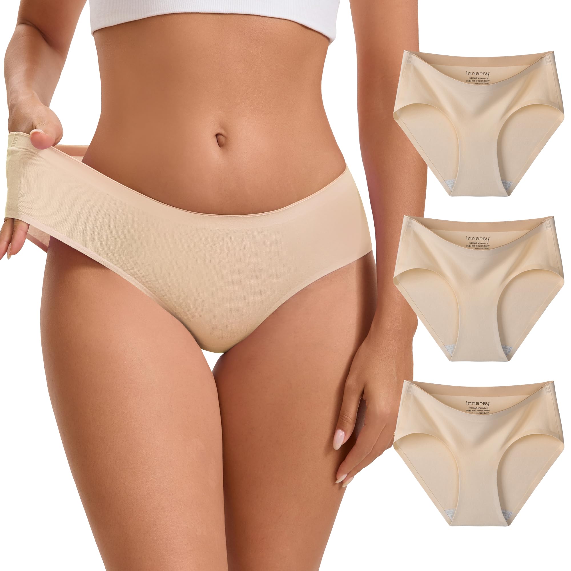 INNERSY Women's Cotton Seamless Underwear Cheeky No Show Invisible Hipster Panti
