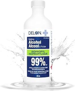 Delon Isopropyl Alcohol 99%-225mL (1 Bottle) Rubbing Alcohol Cleaning, First Aid