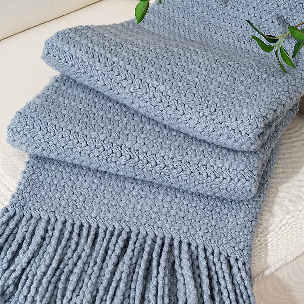 BATTILO HOME Dusty Blue Throw Blanket for Sofa Couch Office Living Room Home Dec
