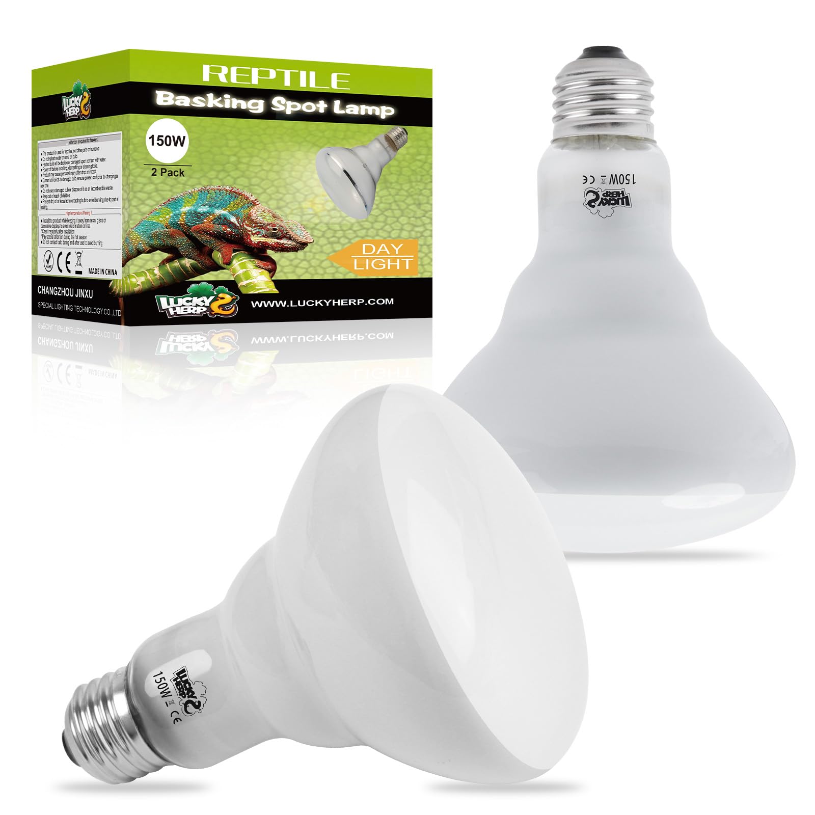 LUCKY HERP Heat Lamp Bulbs - 150W Reptile Heat Lamp 2 Pack, Daylight Basking Hea