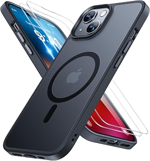 Miracase Case for iPhone 15 with Magsafe & 2 9H+ Tempered Glass, Black