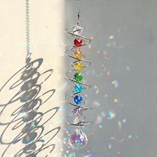 Wind Spinner Ball, Spiral Tail Crystal Dream Catcher with Seven Chakra Beads Window Hanging for Indoor Outdoor Decoration