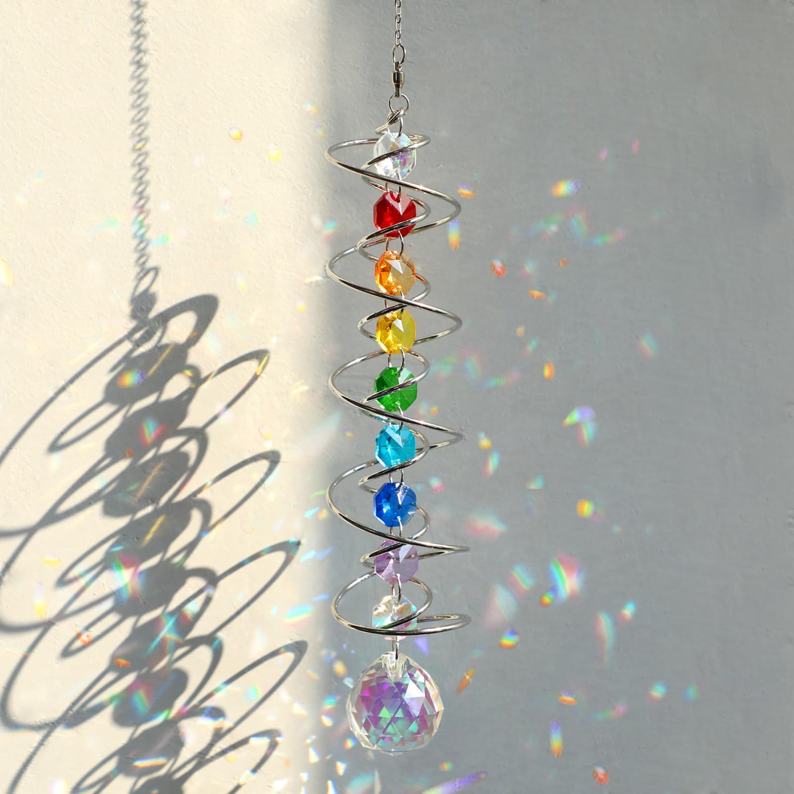 Wind Spinner Ball, Spiral Tail Crystal Dream Catcher with Seven Chakra Beads Win