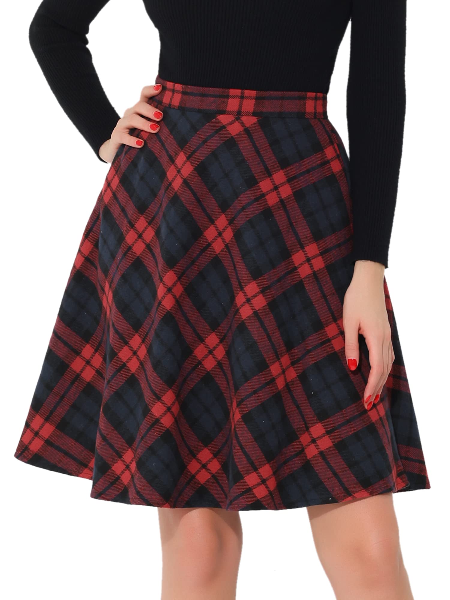 Allegra K Women's Plaids Vintage Tartan Elastic Waist Short A-Line Skirt