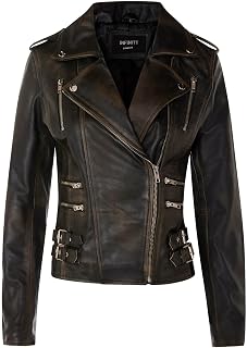 Ladies Retro 100% Nappa Leather Biker Jacket