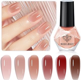 modelones Jelly Nail Polish, 6 Colors Quick Dry Nude Pink Nail Polish Set | Air Dry Nail Polish, No UV Lamp Needed, User-Friendly Red Brown Polish Kit, Nail Art Home Salon, Gift for Women