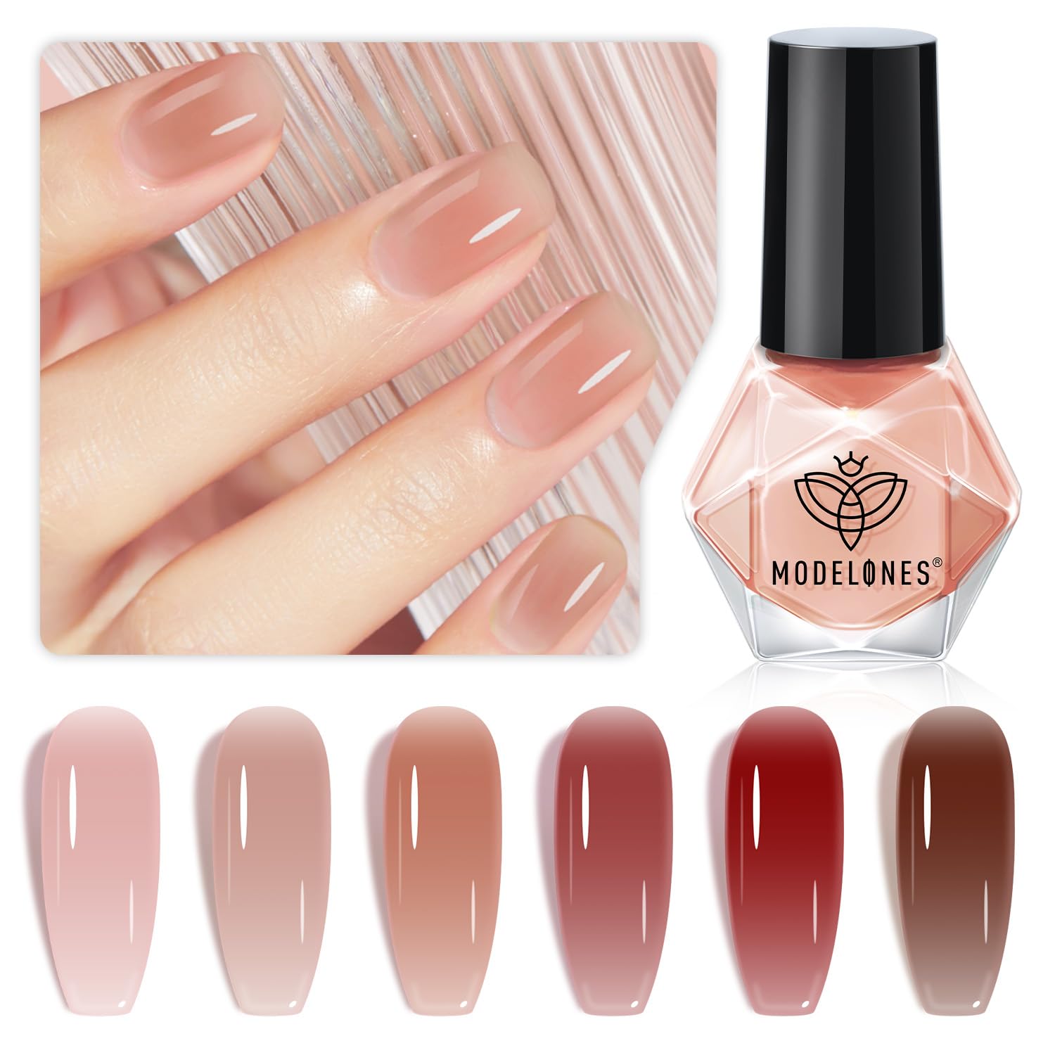 modelones Jelly Nail Polish, 6 Colors Quick Dry Nude Pink Nail Polish Set | Air 