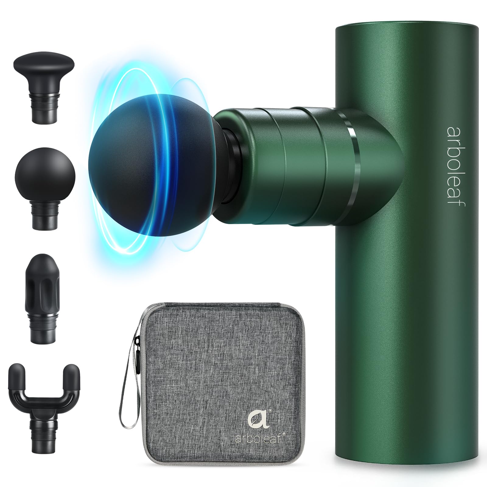 arboleaf Mini Muscle Massage Gun with Bag, Anodized, Green