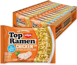 Nissin Top Ramen Noodle Soup, Chicken, 3 Ounce (Pack of 24) | Quick, convenient meal ready in minutes with just hot water.