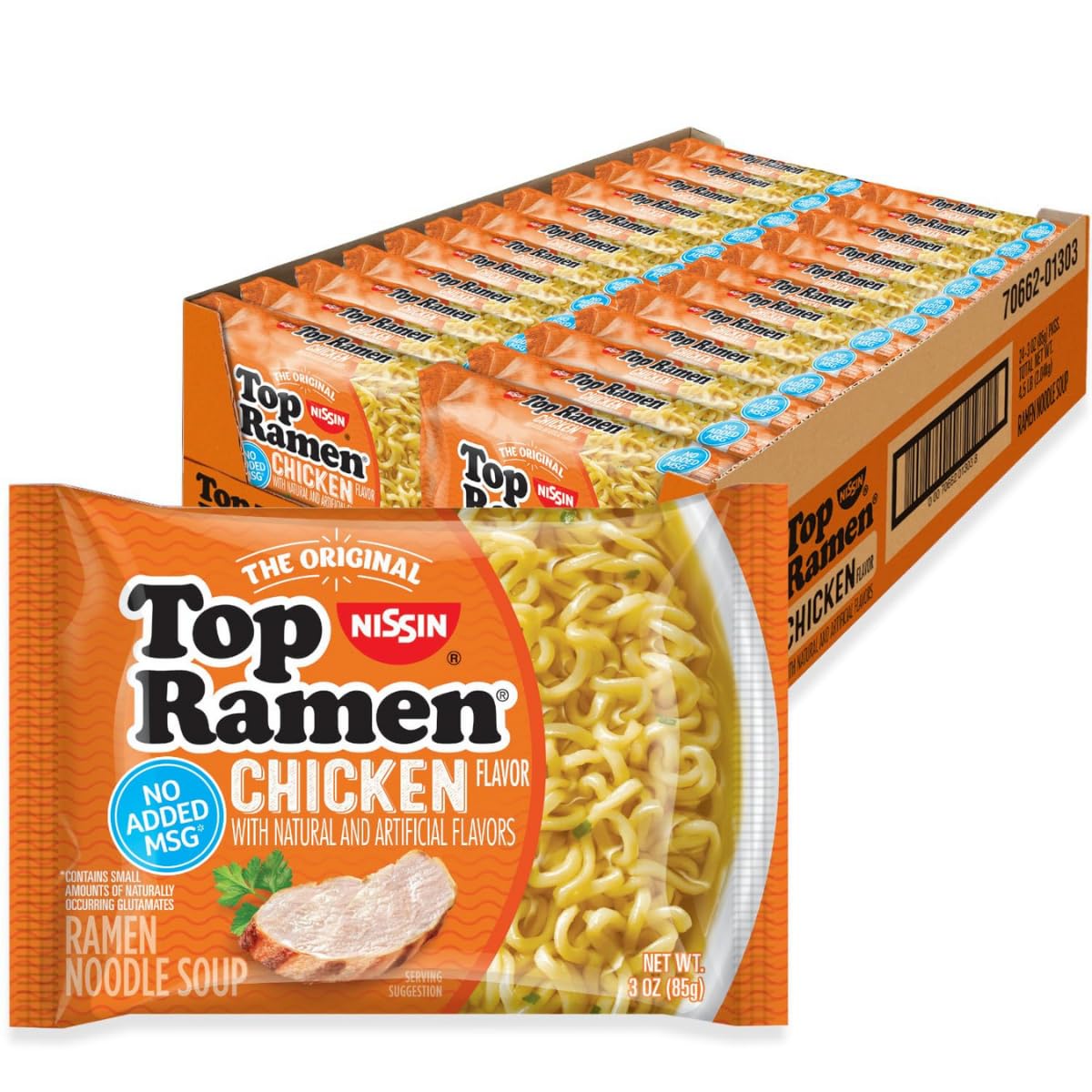 Nissin Top Ramen Noodle Soup, Chicken, 3 Ounce (Pack of 24) | Quick, convenient 