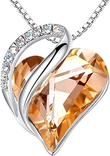 Leafael Valentine Necklace Women Infinity Love Heart Pendant with Birthstone and Healing Crystals, Jewelry Gift for Women, Silver Plated, Chain 18+2"