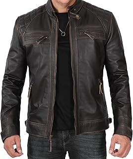 Blingsoul Giacca in pelle da motociclo Uomo - Giacche in pelle trapuntate Cafe Racer per uomo, Johnson - Giacca Ruboff Marrone, XXX-Large