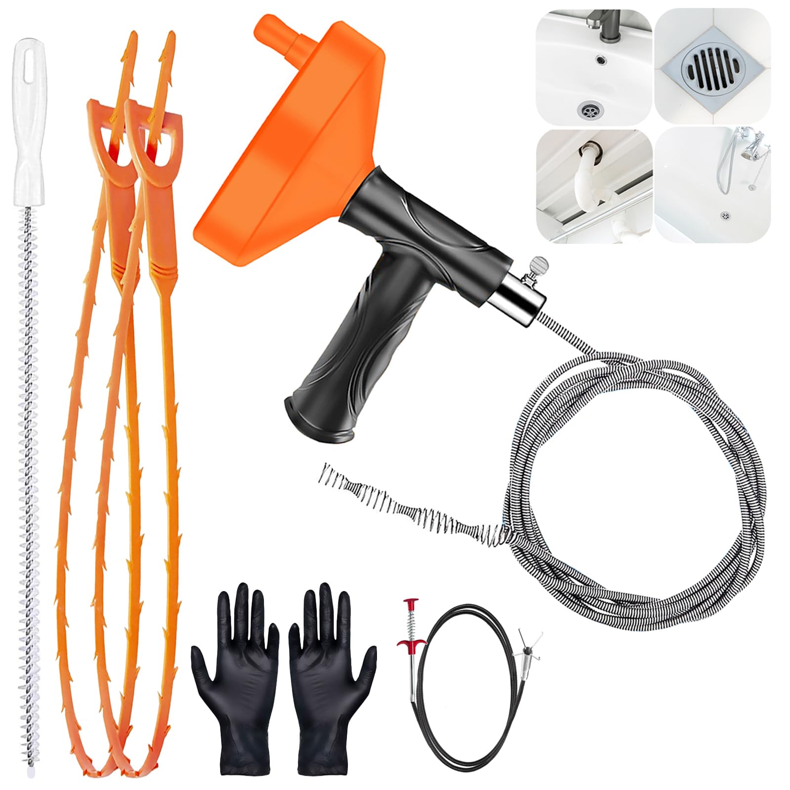 33 Ft Drain Snake Auger, Plumbing Snake Drain Hair Clog Removal Tool, Heavy Duty