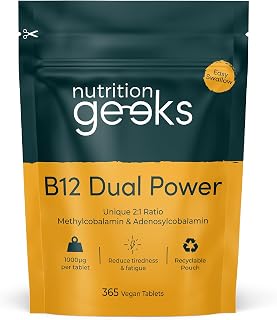 Vitamin B12 Tablets 1000mcg, 365 Tablets | High Strength, 1 Year Supply, Dual Power B12 Complex with Methylcobalamin & Adenosylcobalamin, Vegan Supplement