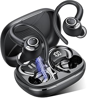Sports Wireless Earbuds with EarHooks HiFi Stereo Sound with ENC Mic, Black | Bluetooth 5.4、High-fidelity Audio、ENC Noise Reduction、48H、LED Digital Display、Perfect for Sports, Running, Gym and Travel.