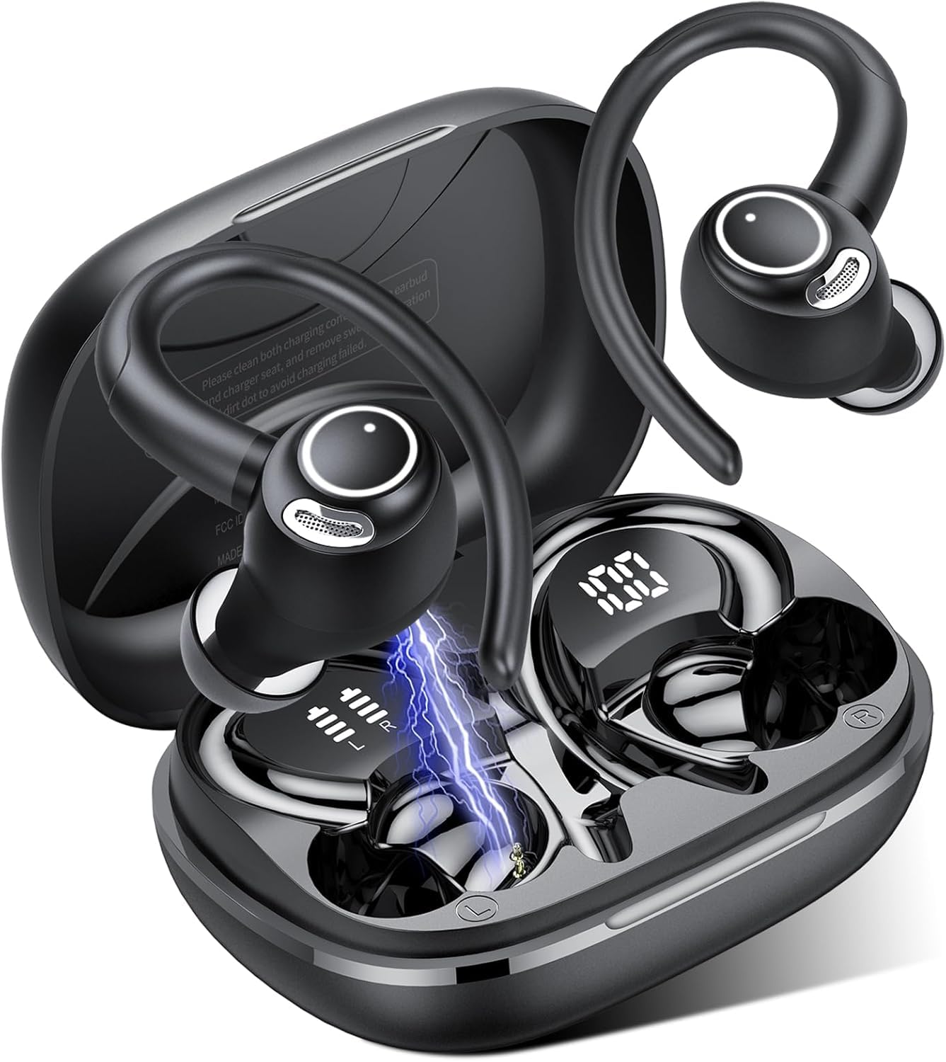 Sports Wireless Earbuds with EarHooks HiFi Stereo Sound with ENC Mic, Black | Bl