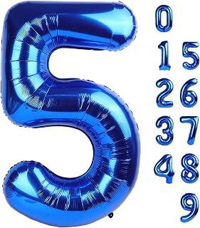 Number Balloons 5 Balloon Blue Birthday Decorations for Men Party, 40 Inch | Jumbo 40In & Vibrant Color, With Hanging Holes and Stew, For Back-To-School Season, Photo Shoot, Pool Party, Men's Birthday