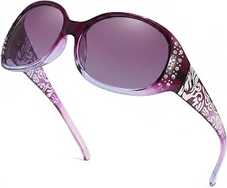 LVIOE Polarized Sunglasses for Women Rhinestone Design Wrap Around Shades