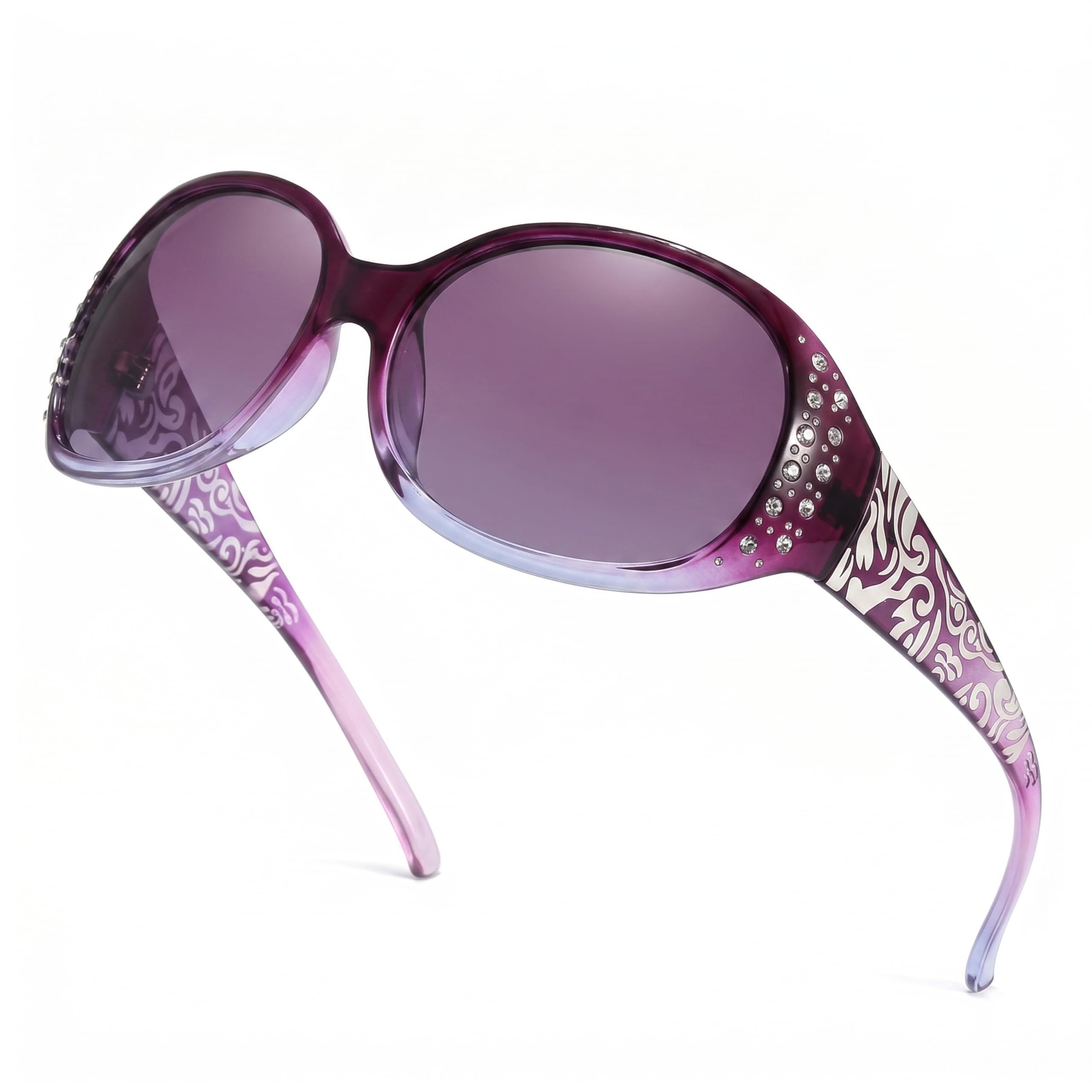 LVIOE Polarized Sunglasses for Women Rhinestone Design Wrap Around Shades