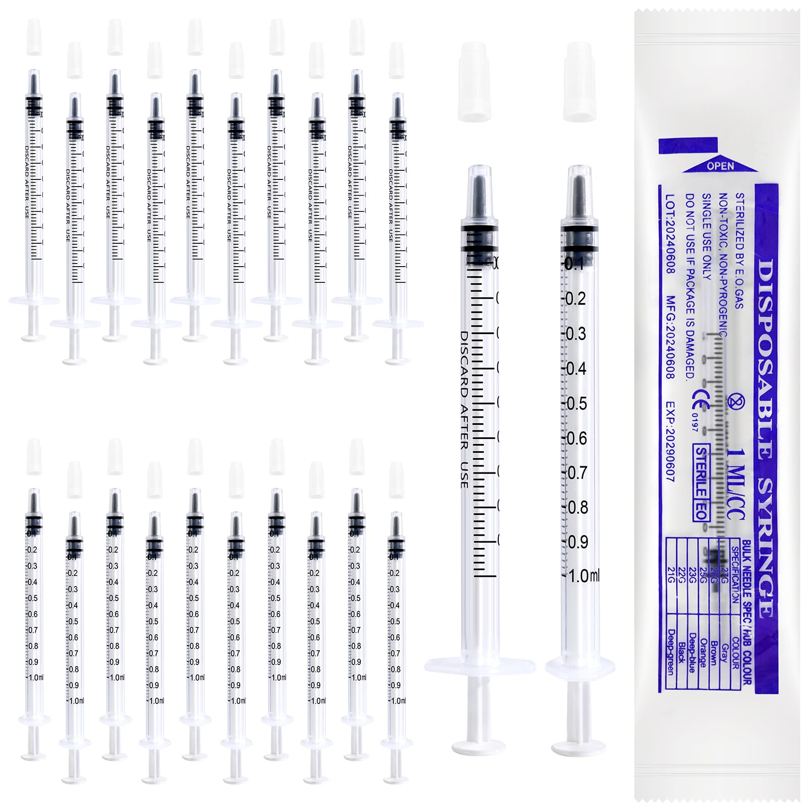 22Pcs 1ml Colostrum Syringe Plastic Syringes with Caps Steril | No Needle Colost