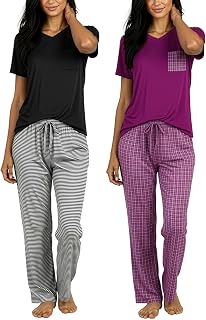 2 Pack Women's Pajama Sets Short Sleeve Sleepwear Comfy Cute Loungewear PJ