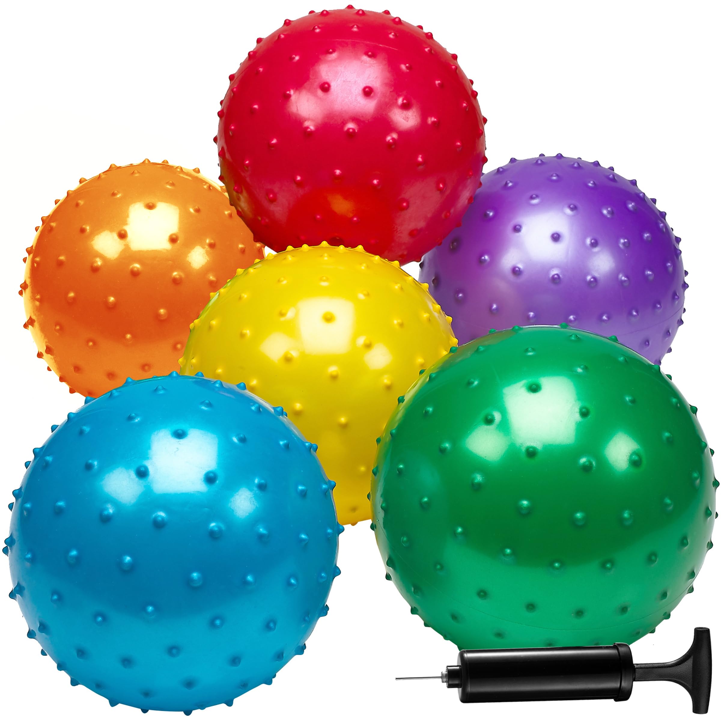 Bedwina 7-Inch Knobby Sensory Balls, Spiky Massage Stress Balls | Includes Pump,