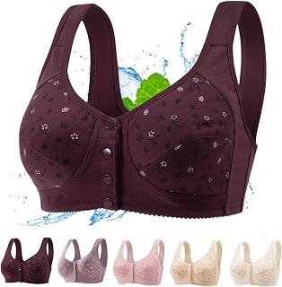 Daisy Bras for Older Women, Comfortable Convenient Front Close Button Cotton Bras for Older Women No Underwire