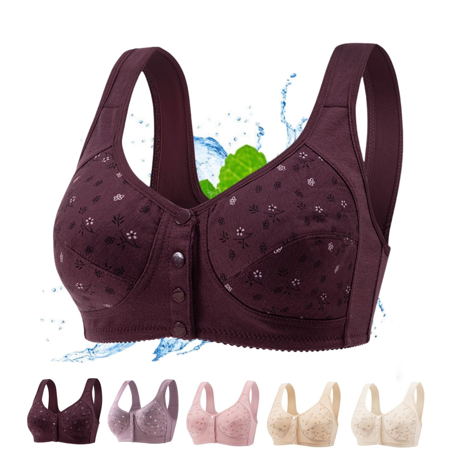 Daisy Bras for Older Women, Comfortable Convenient Front Close Button Cotton Bra