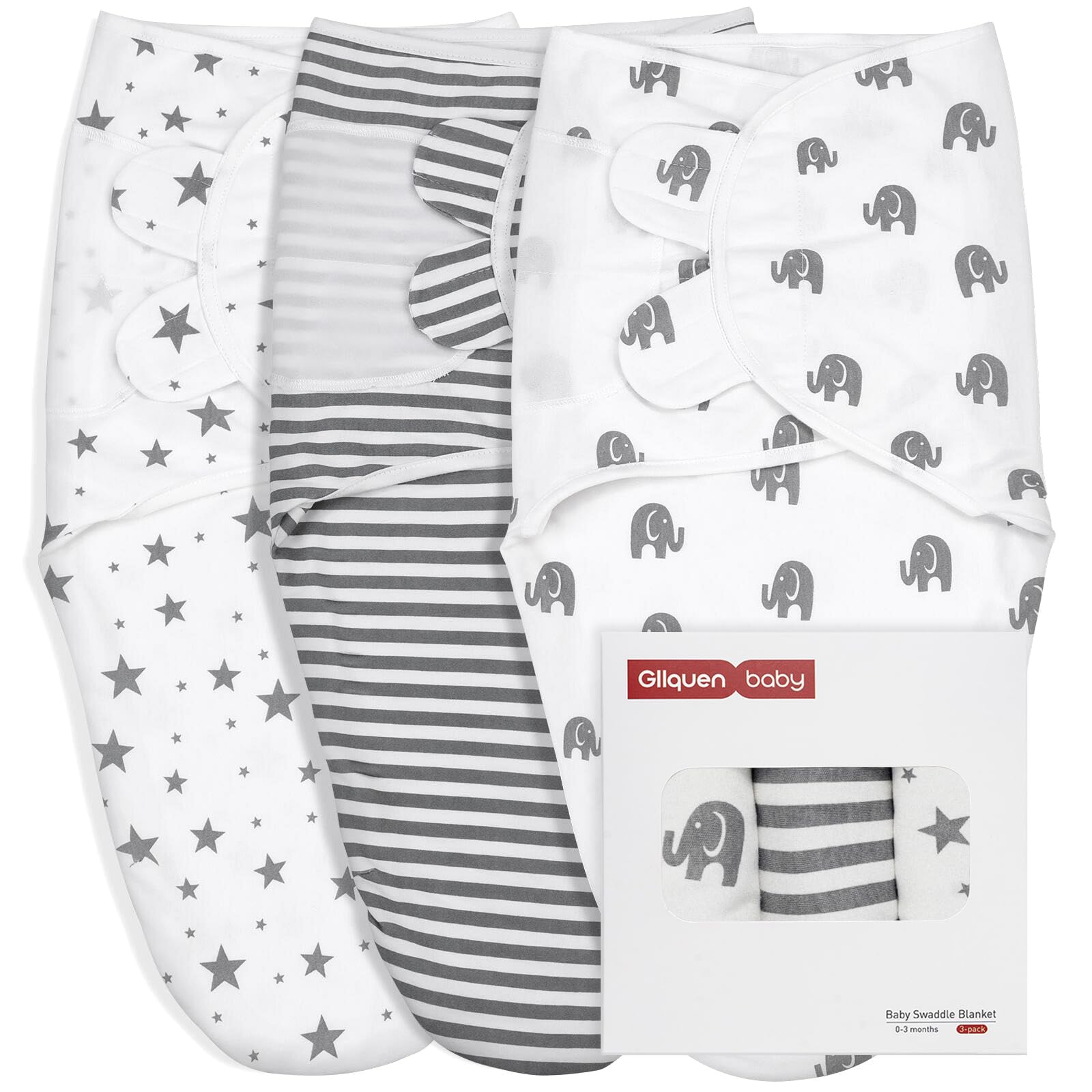 GLLQUEN 3 Pack Baby Swaddle Wraps 0-3 Months Organic Cotton OEKO-TEX | Soft Brea
