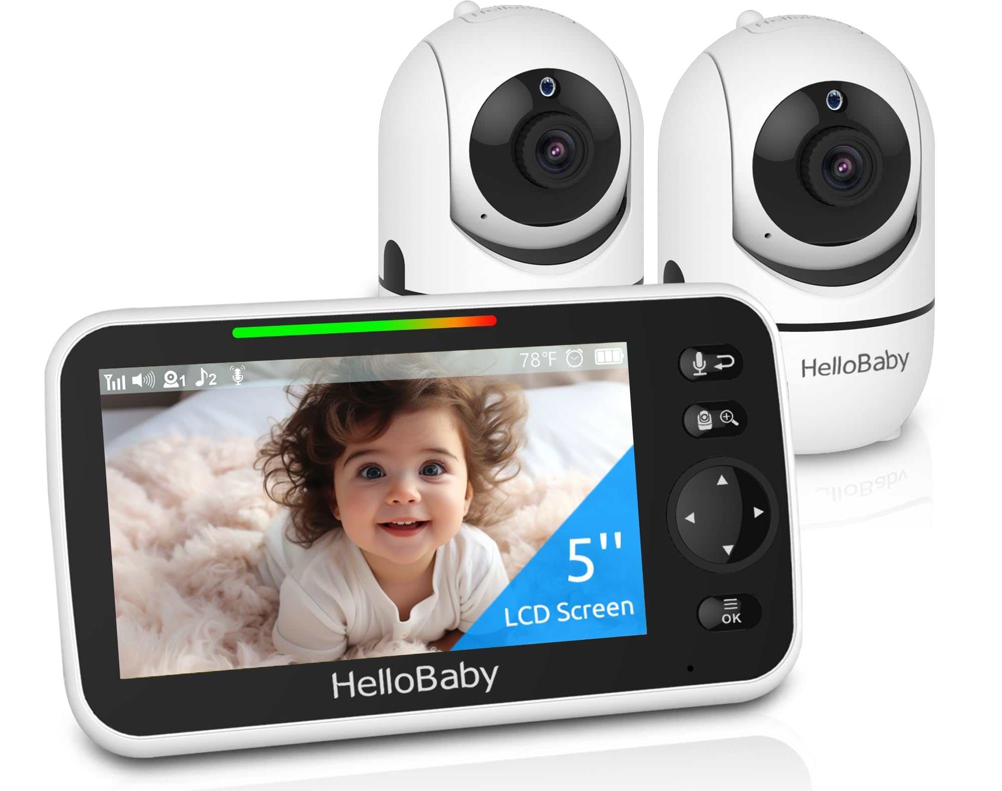 HelloBaby No WiFi Baby Monitor 2 Cameras and Audio HB6550, 5" Video Screen 