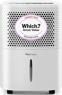 Pro Breeze® 12L/Day Dehumidifier with Automatic Humidity Sensor & Display, Sleep Mode, 24-hour Timer, Laundry Drying, Large Tank - WHICH? BEST BUY DEHUMIDIFIER AWARD