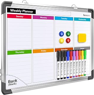 Weekly Calendar Whiteboard for Wall, Dry Erase Board, Magnetic White Board | 16"x12" Double-Sided Hanging Board for Office School Home, Small Weekly Dry erase Calendar for Drawing Planning To Do List