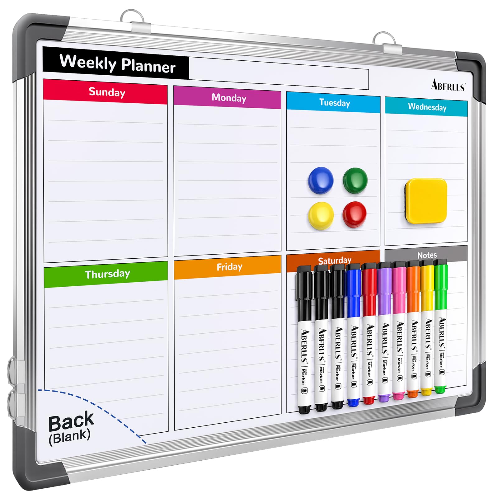 Weekly Calendar Whiteboard for Wall, Dry Erase Board, Magnetic White Board | 16"