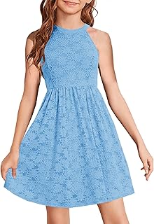 HOSIKA Flower Girl Dress Halter Neck Elegant Floral Lace A-line Party Dress
