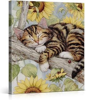 Summer Cat Canvas Wall Art Cat Sleeping in the Tree Poster Wall Decor