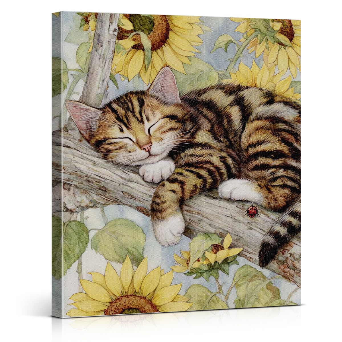 Summer Cat Canvas Wall Art Cat Sleeping in the Tree Poster Wall Decor