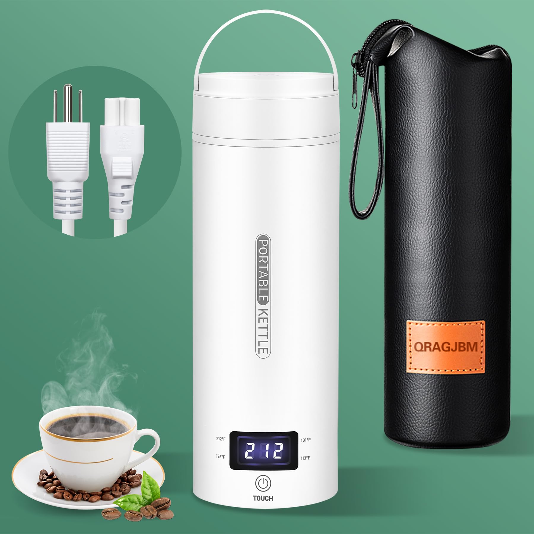 QRAGJBM Portable Electric Kettle Travel, 120V, 450ml, 4 Temperature Control | 30