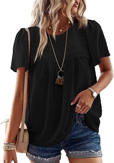 Falechay Womens Summer Tops Flowy Boho Dressy Casual Short Sleeve Shirts