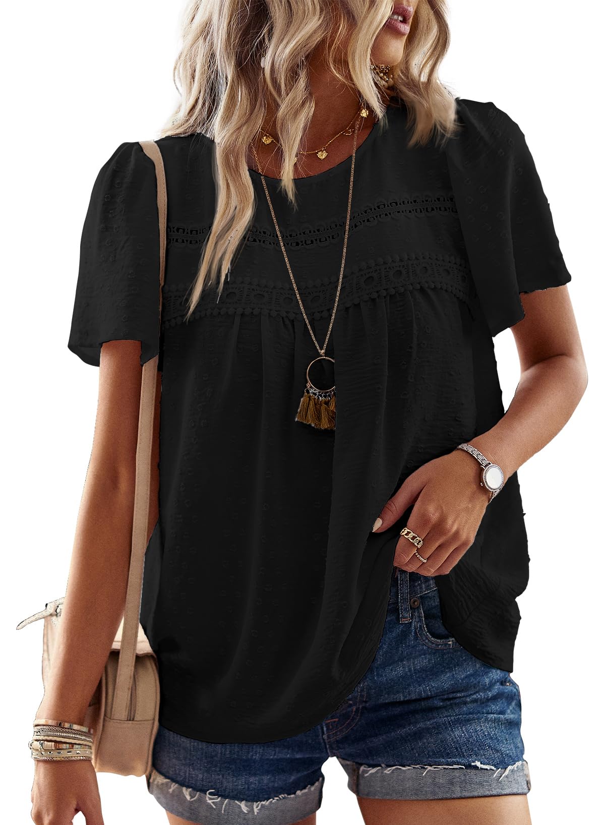 Falechay Womens Summer Tops Flowy Boho Dressy Casual Short Sleeve Shirts