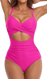 Eomenie Women's One Piece Swimsuit Tummy Control Cut Out High Waist Wrap Tie Back One Piece Swimsuit