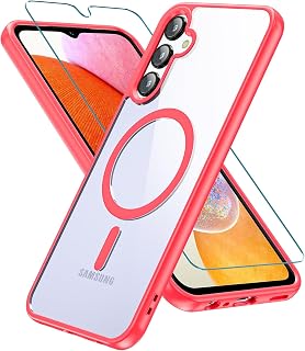 Hensinple Magnetic Case for Samsung A15 Phone Case with Screen Protector, Military Grade Shockproof Anti-Yellowing Clear Back Cover for Samsung Galaxy A15 5G/4G,Red