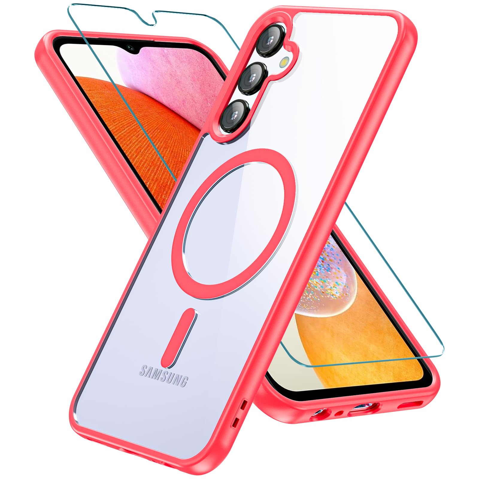 Hensinple Magnetic Case for Samsung A15 Phone Case with Screen Protector, Milita