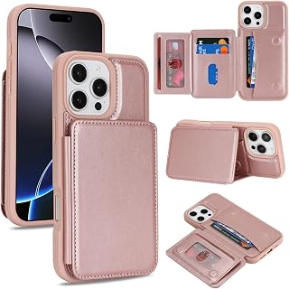 Cavor for iPhone 16 Pro Max Wallet Case with Card Holder, Rose Gold