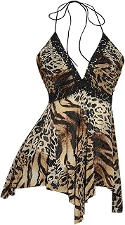 BEAUDRM Women's Y2k Cheetah Print Top Leopard Flowy Halter Going Out Tops