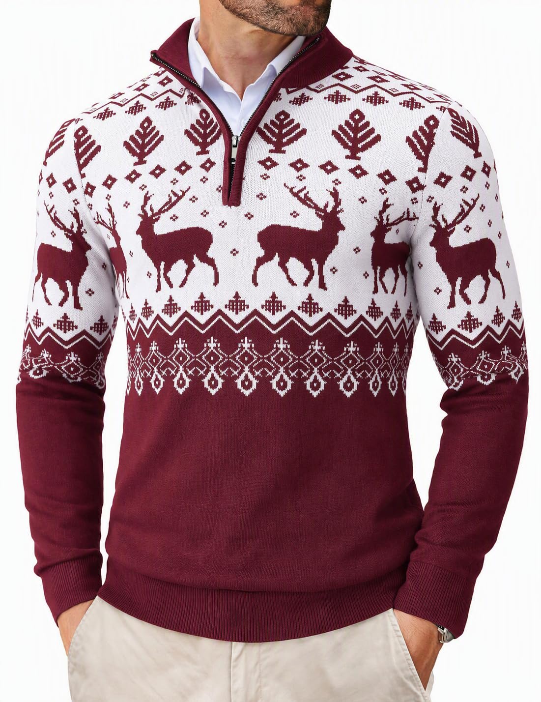 COOFANDY Men's Quarter Zip Christmas Sweater Ugly Pullover Party Holiday