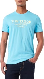 TOM TAILOR Men's T-Shirt with Logo Printed in Organic Cotton