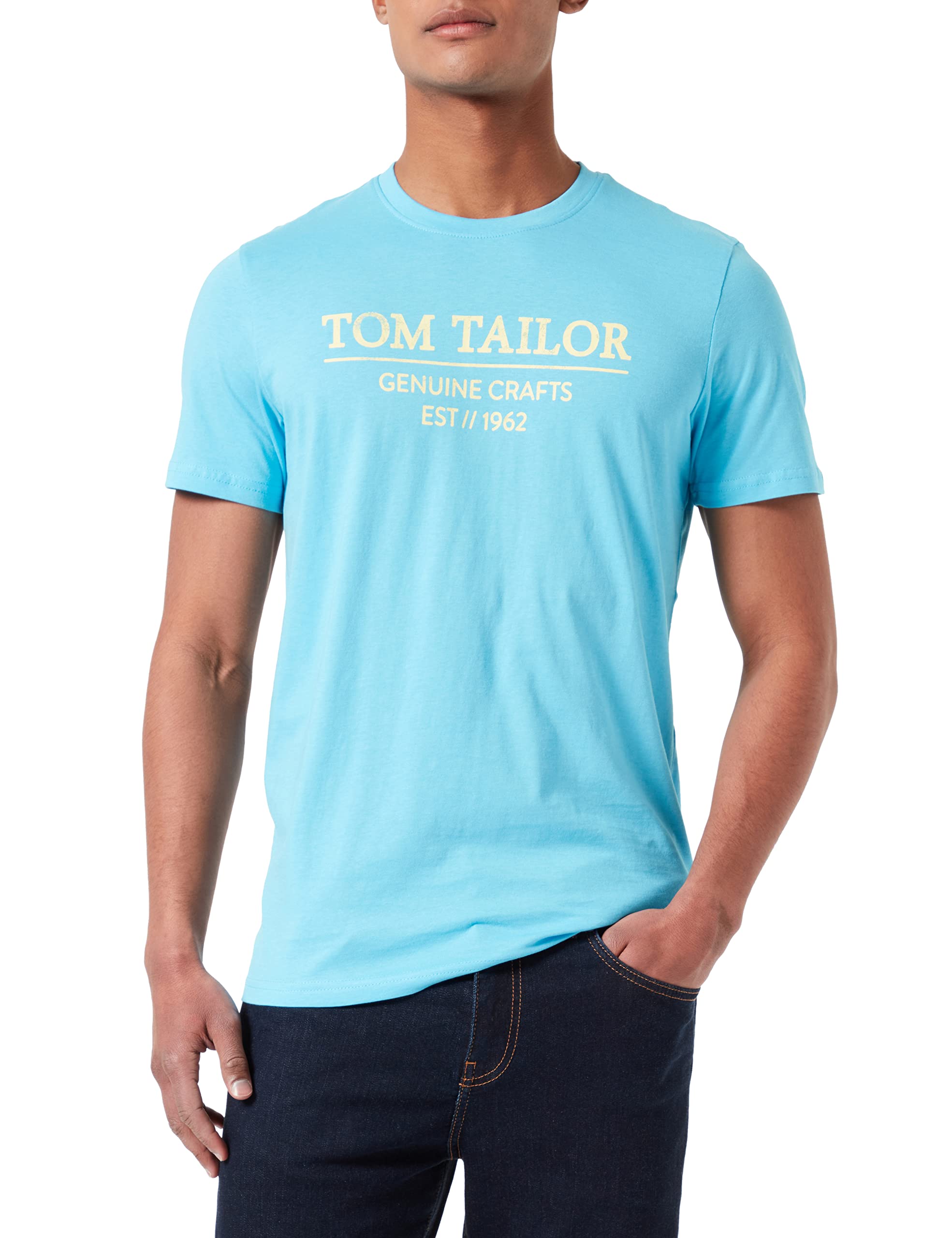 TOM TAILOR Men's T-Shirt with Logo Printed in Organic Cotton