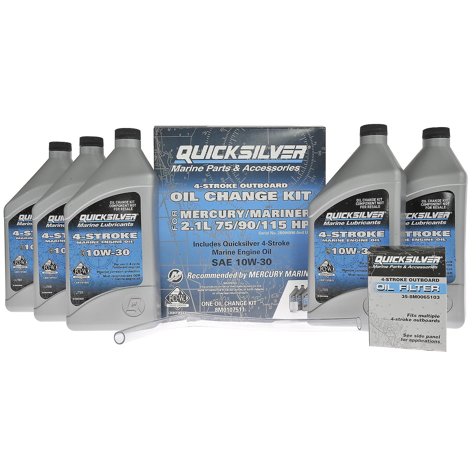Quicksilver 10W-30 Oil Change Kit for 4-Stroke 75hp, 90hp and 115hp Mercury 2.1L