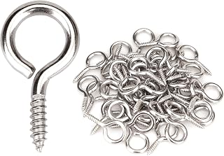 Aovchei 50pcs 304 Stainless Steel 1 Inches Eye Screws, Screw Hooks | 0.71" thread length, 0.87" wall insert section, heavy duty rust-resistant, for wood, cables, indoor outdoor hanging artwork